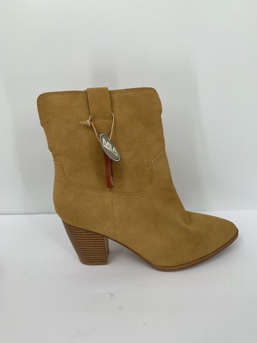 MIA Marnie Western cowboy ankle boots heel tan faux suede shoe women new 8.5